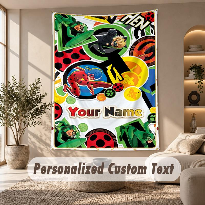 Miraculous Ladybug Tapestry, Personalized Custom Text, Wall Hanging Tapestry For Living Room Home Wall Decor