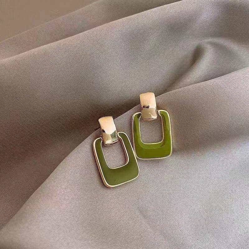 2025 Vintage Green Geometric Earrings for Women Trendy Elegant Small Cute Square Stud Earrings Aesthetic Party Jewelry Gifts