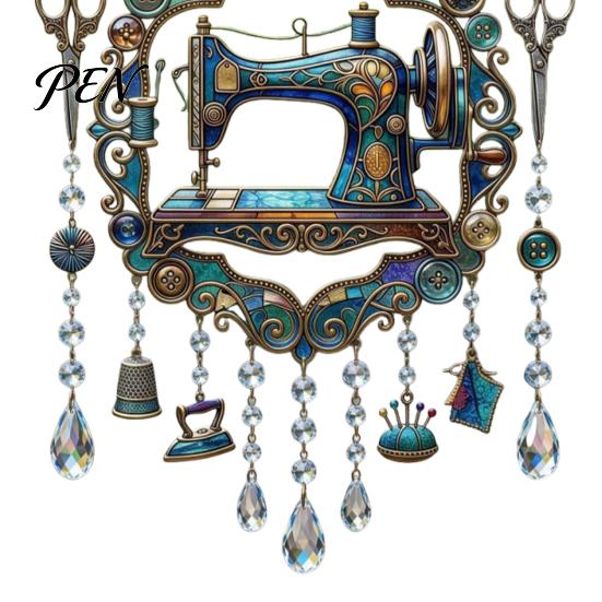 Vintage Style Artistic Ornament Sewing Machine Crystal Wind Chime, Acrylic Outdoor Hanging Suncatcher, for Enthusiasts Colorful Pendants Garden