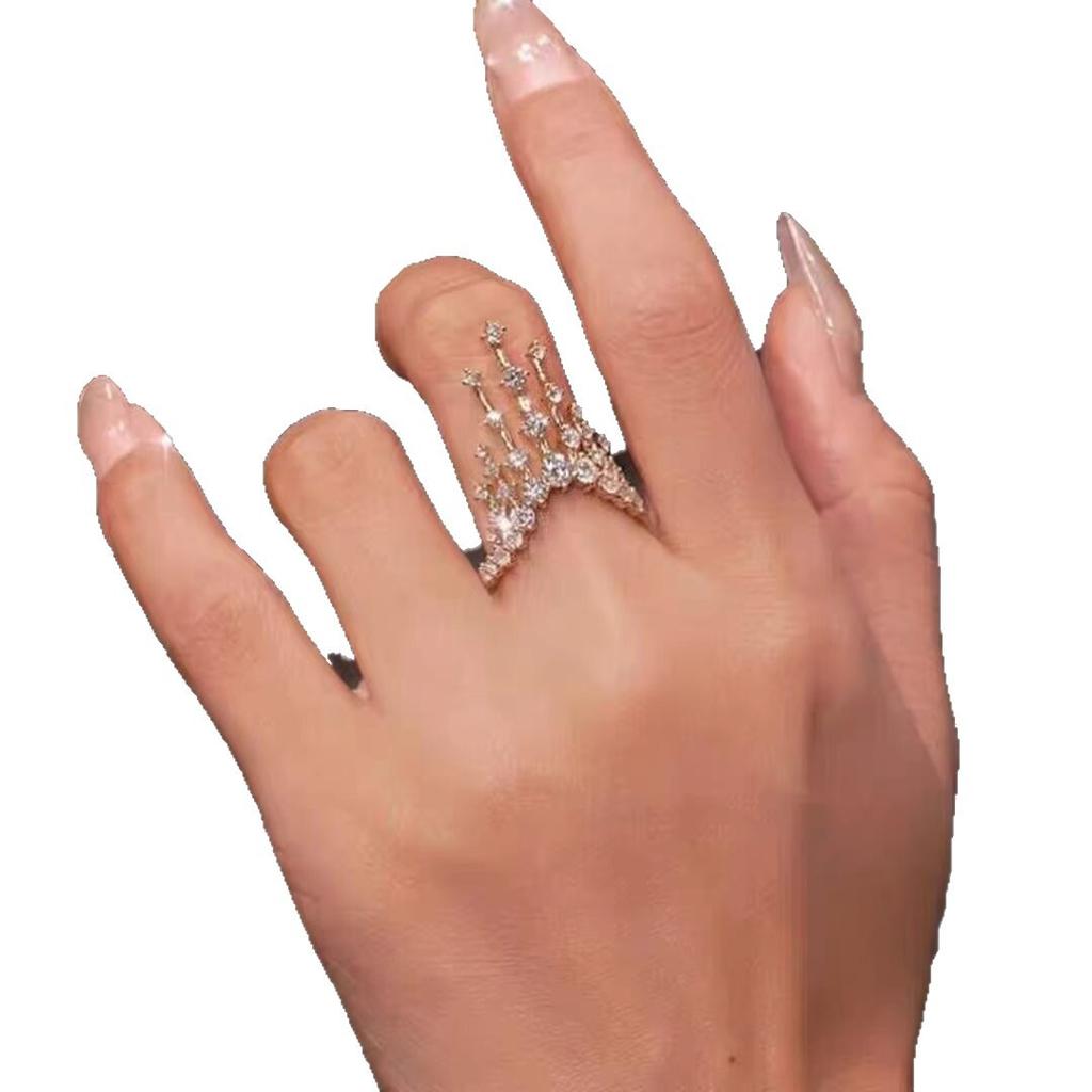 Light luxury new high-end gold row diamond V-shaped crown ring fashionable versatile index finger ring simple niche ring