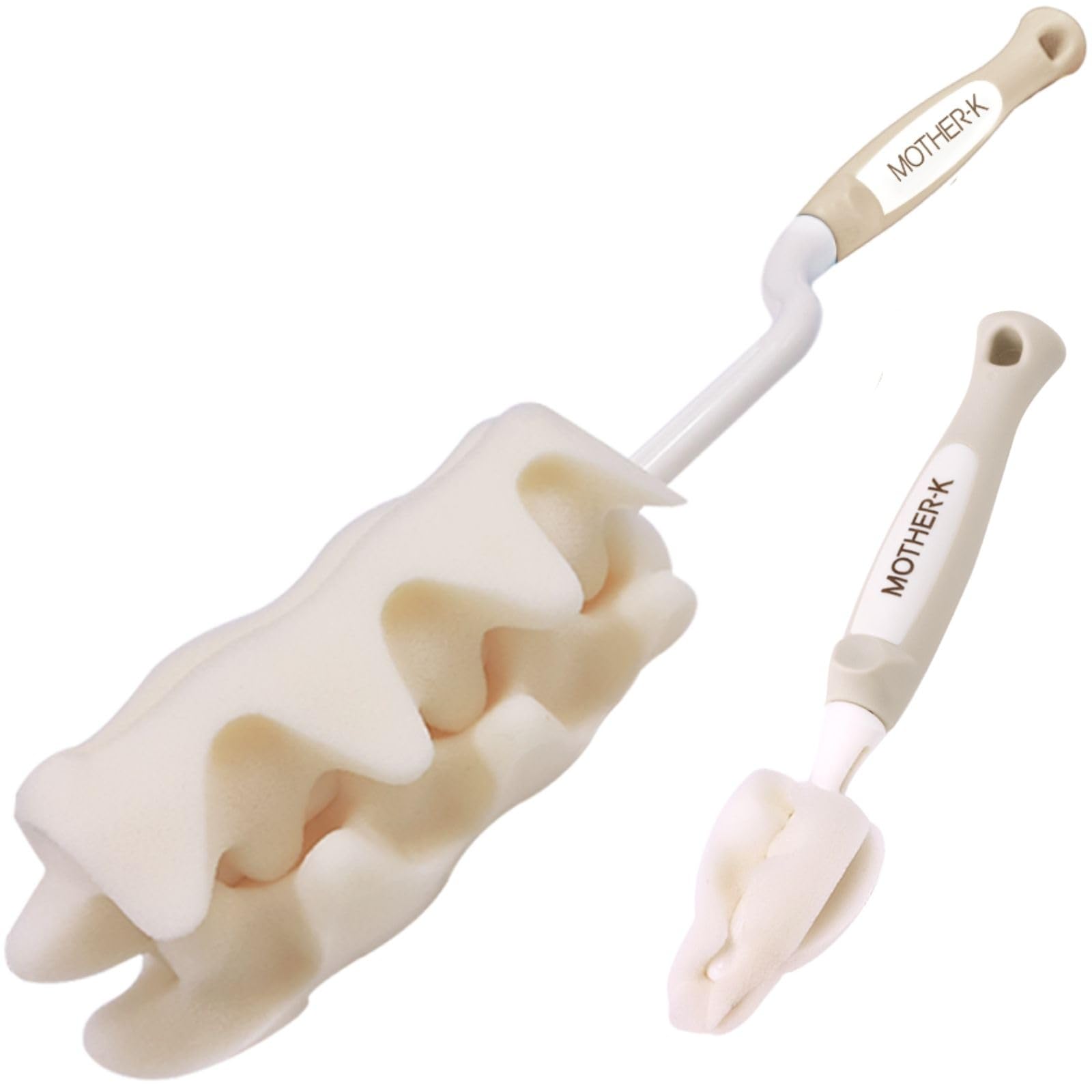 

[Authentic] MOTHER-K Baby Bottle Brush with 360-Degree Rotating Handle, High-Close Foaming Sponge, 2-Piece Head Set, 32cm Long (1 Bottle Brush, 1