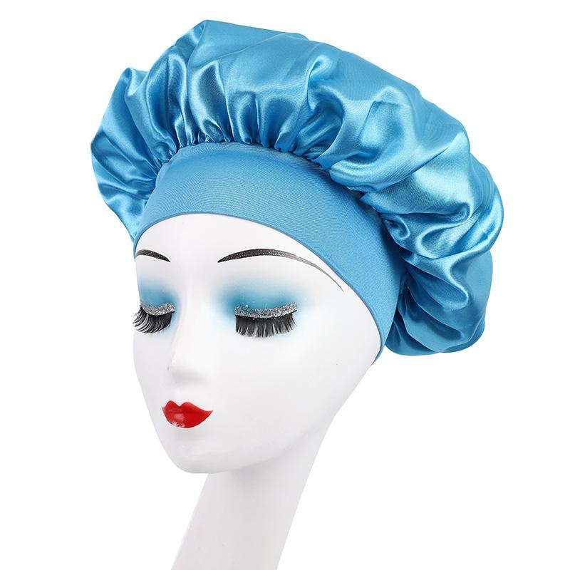 Wide Brim Satin Nightcap: Elastic Silk Hair Protection Scarf for Men & Women, Solid Color, Bath & Chemo Cap.