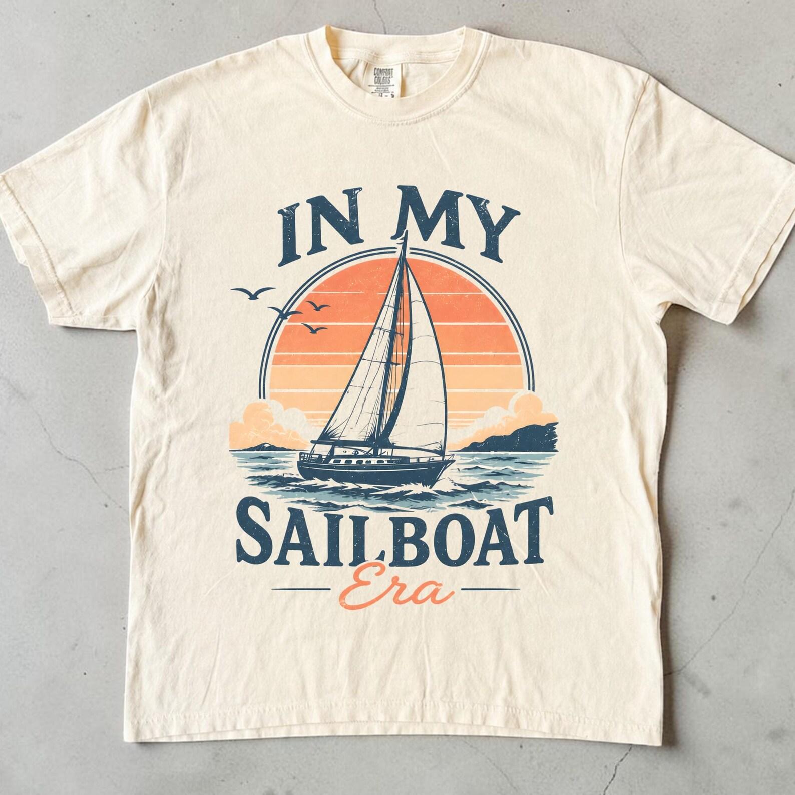 In My Sailboat Era Shirt, Retro Sunset Sailing Tee, Unisex Nautical Boat Lover Gift, Vintage Sailor Shirt, Coastal Sailboat Tee S
