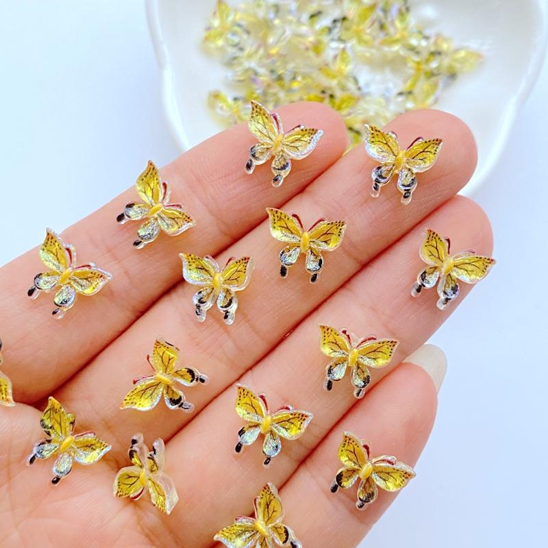 50Pcs New Cute Mini 9*11mm Shiny Butterfly Flat Back Resin Scrapbooking DIY Jewelry Craft Decoration Accessories