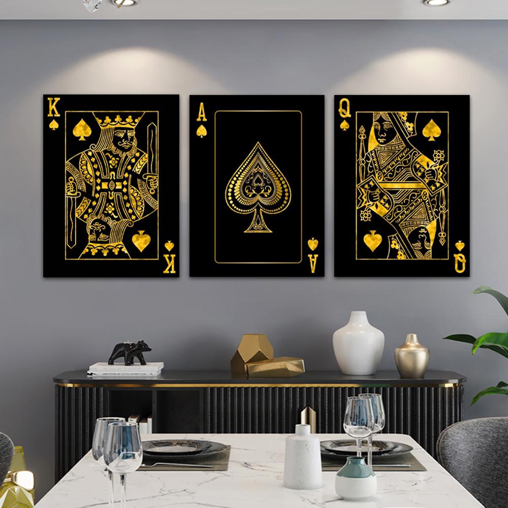 Gold Queen King Poker Black Nordic Wall Prints And Posters For Living Work Room Wall Art Canvas Painting Picture