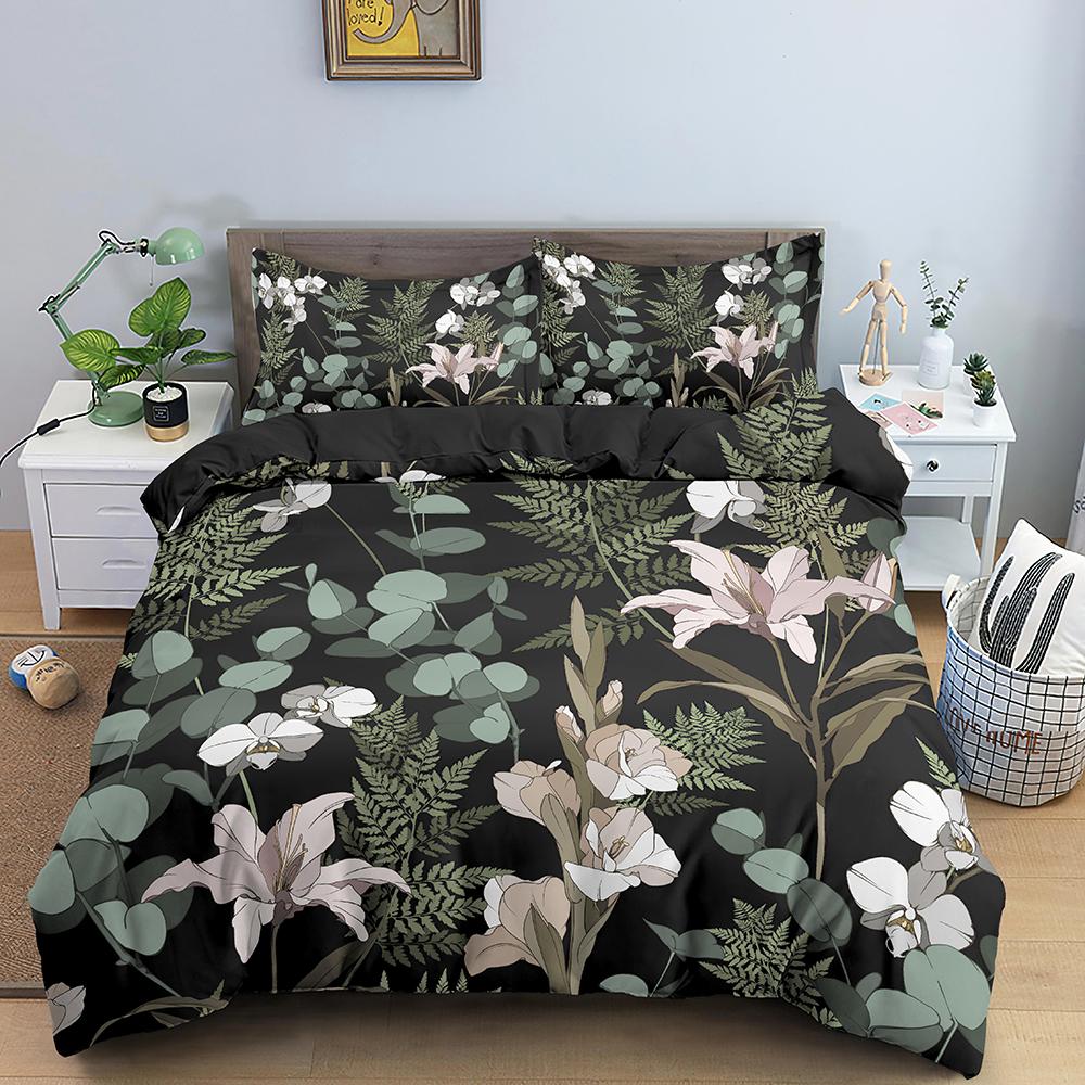 Tropical Leaves Butterfly Printed Duvet Cover Bedding Sets With Pillow Case Luxury Polyester Bedspread Queen/King Size Gift Blue