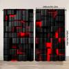 2pcs   2D Flat Printing Party Curtain Abstract Cubes Red Black Art Protecting Privacy Family Party Use for Indoor Use Bedroom