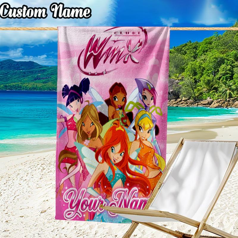 Custom Name Wink Anime Beach Towel - Soft, Ultra-Absorbent Microfiber, Lightweight, Perfect for Beach, Parties, Travel, Camping