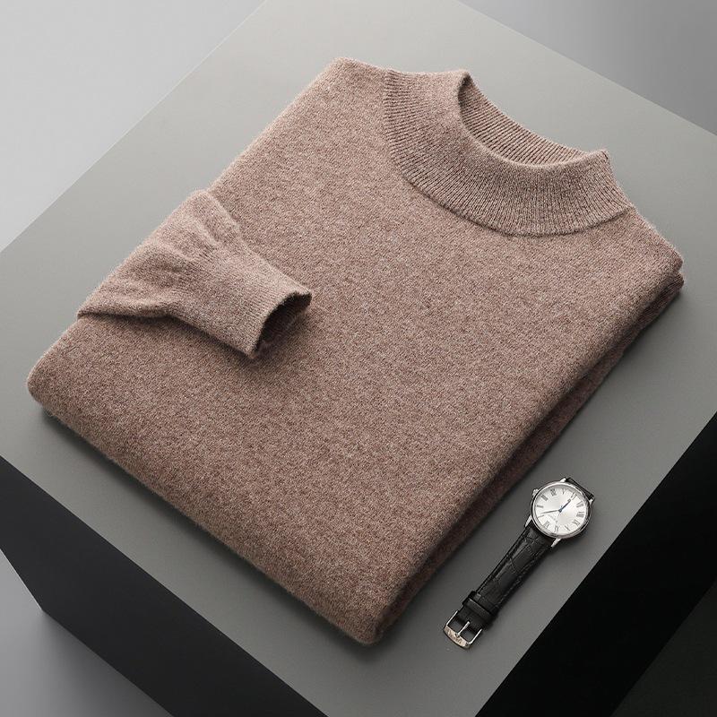 Men's Half-High Collar Wool Sweater - Thin, Warm Knitwear for Autumn/Winter