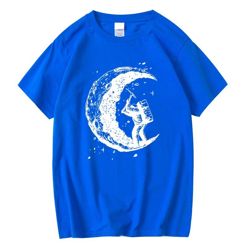 Mens Moon Pattern ShortSleeved HighQuality 100 Cotton Casual Summer LooseFitting Comfortable TShirt