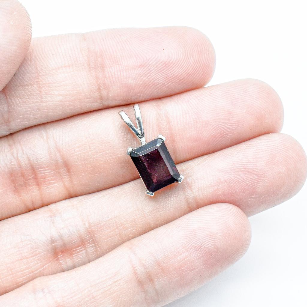 Minimalist Natural Garnet Pendant: 925 Sterling Silver Jewelry