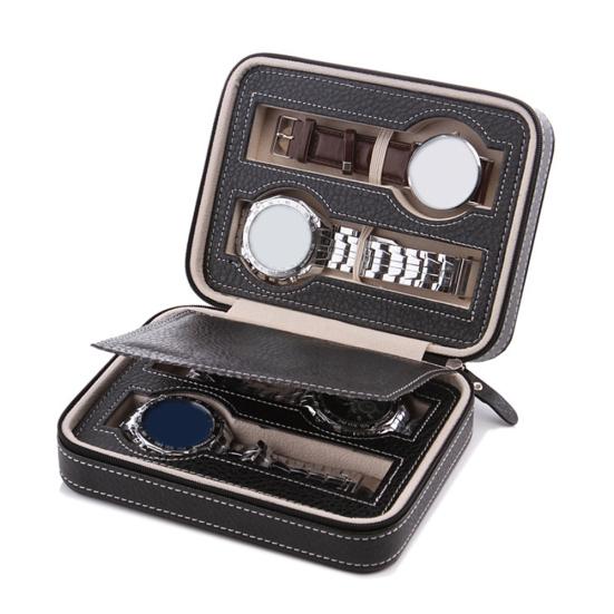 2/4/8 Grids Portable Faux Leather Zipper Travel Watch Storage Case Box Organizer