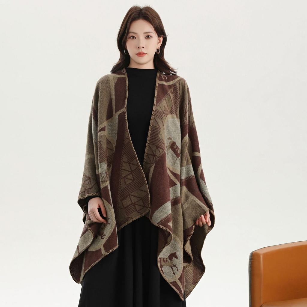 Literary Tourism Shawl Autumn and Winter Imitation Cashmere Knitted Scarf Split Fork Oil Painting Cape Cloak Outside