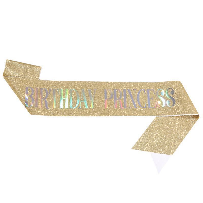 European & American Glitter Princess Birthday Sash for Girls