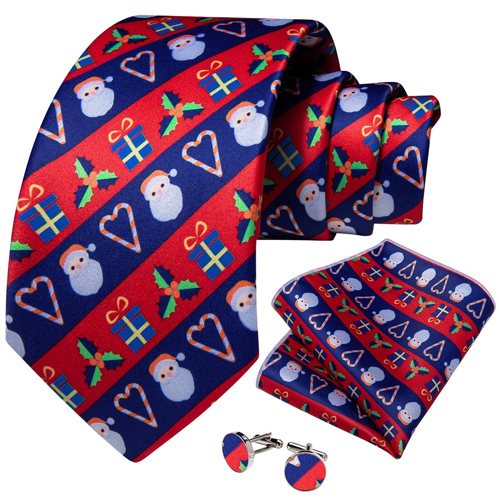 DiBanGu Christmas Ties for Men Holiday Silk Festival Tie and Pocket Square Cufflinks Set Mens Gift Party Xmas Necktie