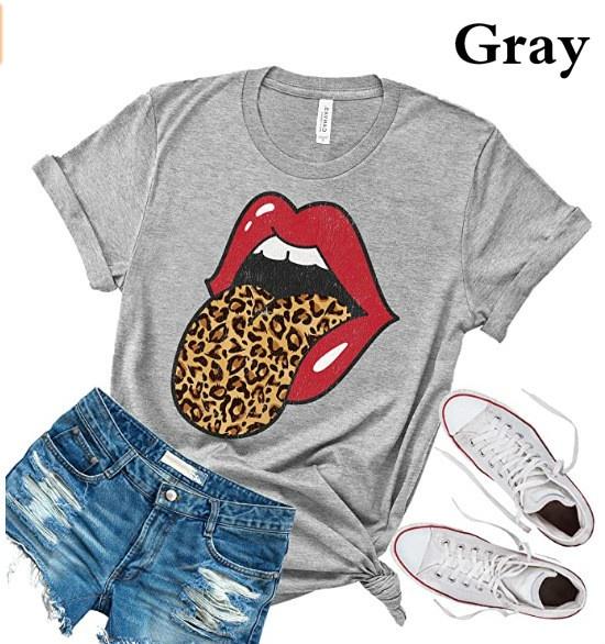 Nová letní trička s červenými ústy a potiskem rtů, vtipné leopardí tričko