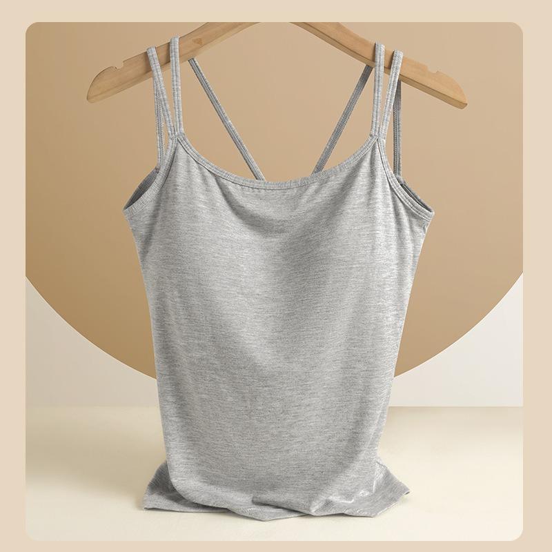 Top da donna con scollo all'americana con coppe imbottite incrociato sulla schiena bella strato base versatile top senza maniche stile nuovo primavera ed estate