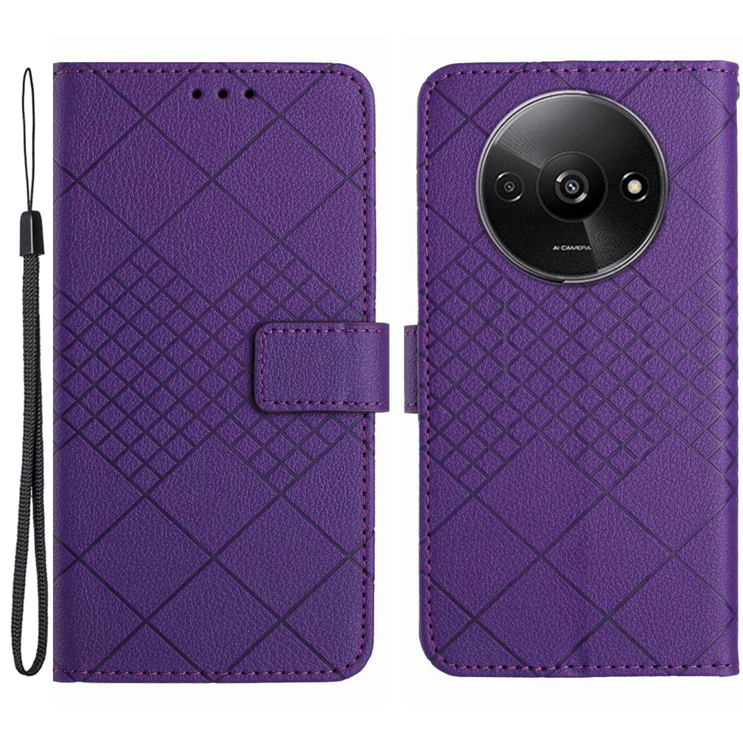 

HT06 For Xiaomi Redmi A3 4G/Poco C61 4G Case Rhombus Pattern PU Leather Folio Phone Cover F