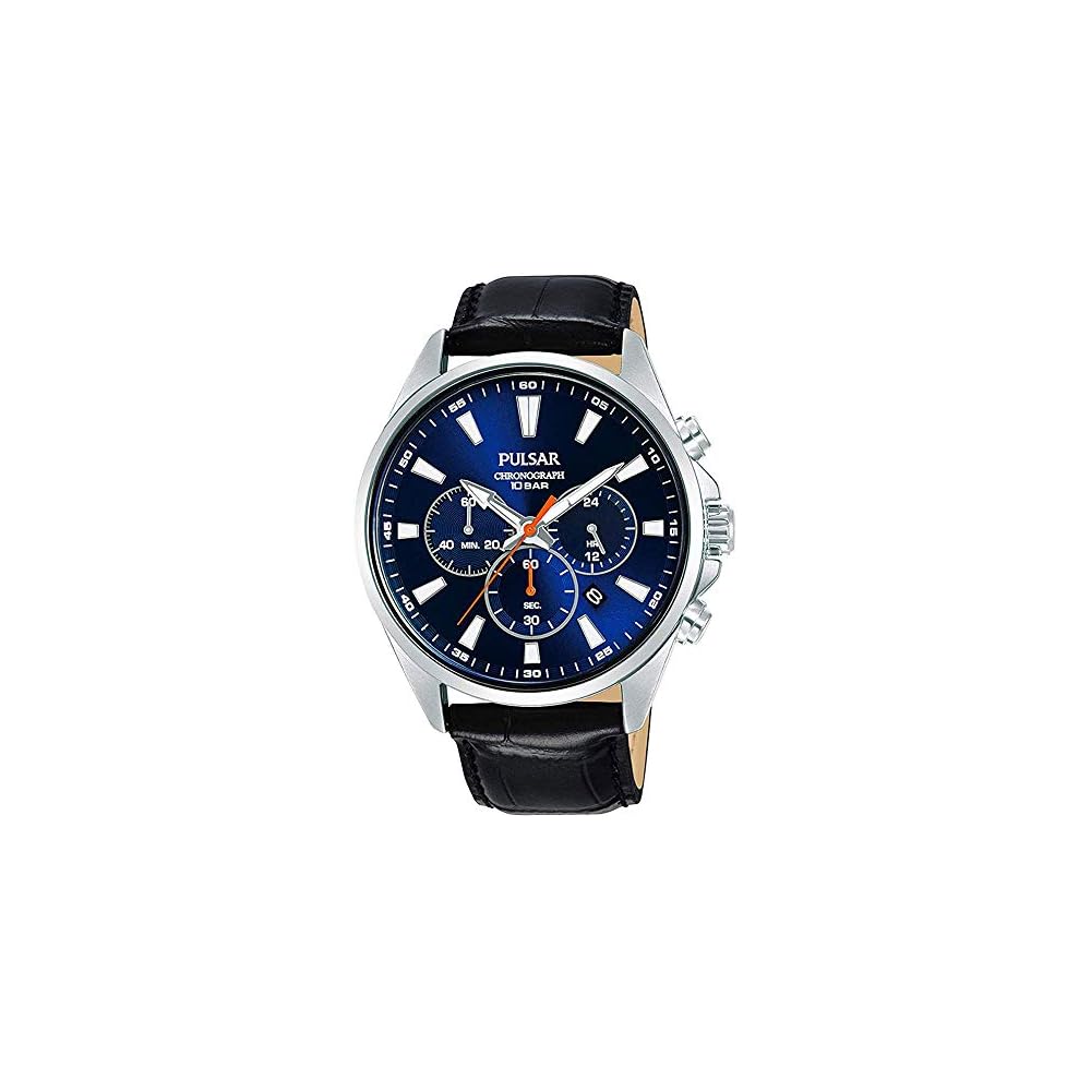 Seiko Pulsar Chronograph Watch PT3A43X1 with Microfiber Cloth 13x13cm, Water Resistant, Stainless Steel Band