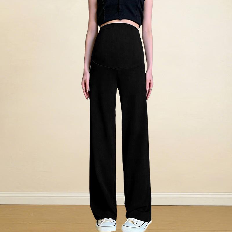 Women s Summer Maternity Ice Silk Wide-Leg Pants with Belly Support XXXL чёрный