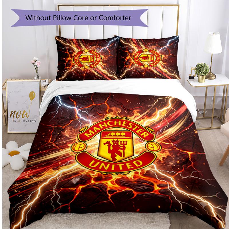 Set Lenzuola Stampato Manchester United 3 Pezzi Morbido Delicato sulla Pelle Lavabile Copripiumino e Federe Set Tutte le Stagioni Camera da Letto