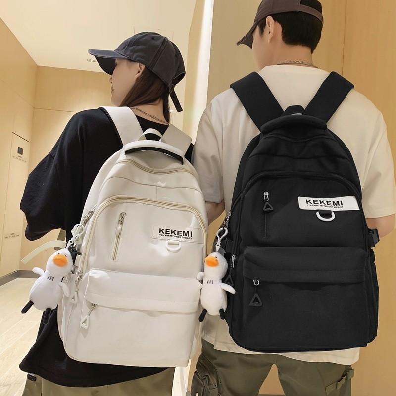 Large Capacity Nylon College Style Backpack For Men And Women High School Students Couples White