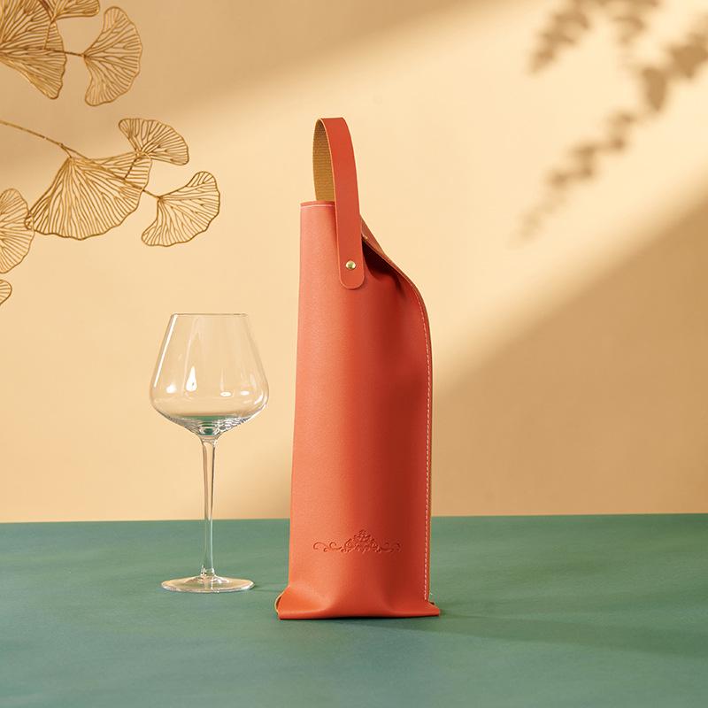 Luxury Customizable Red Wine Leather Gift Bag for Single Bottle