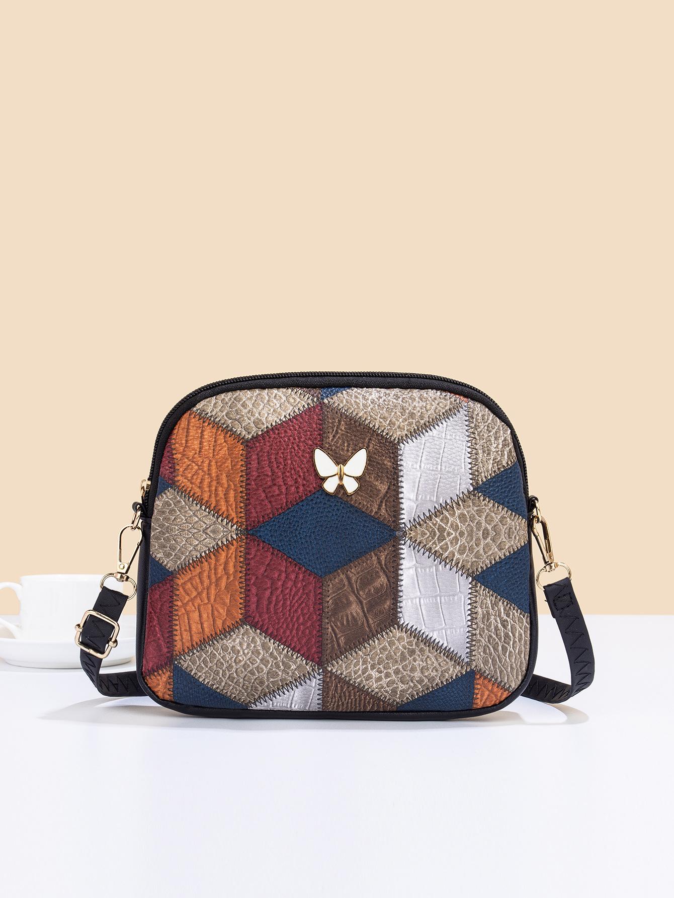 

JYL TS Women s Sling Bags Shell Bag 055 Crossbody PU Butterfly Contrast Color Bag темный загар