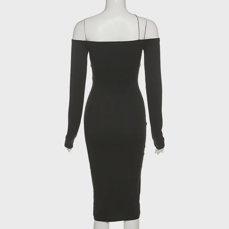 Women's Fashion: 2021 Autumn One-Shoulder Off-the-Shoulder Slim Fit Long-Sleeve Hip-Hugging Dress