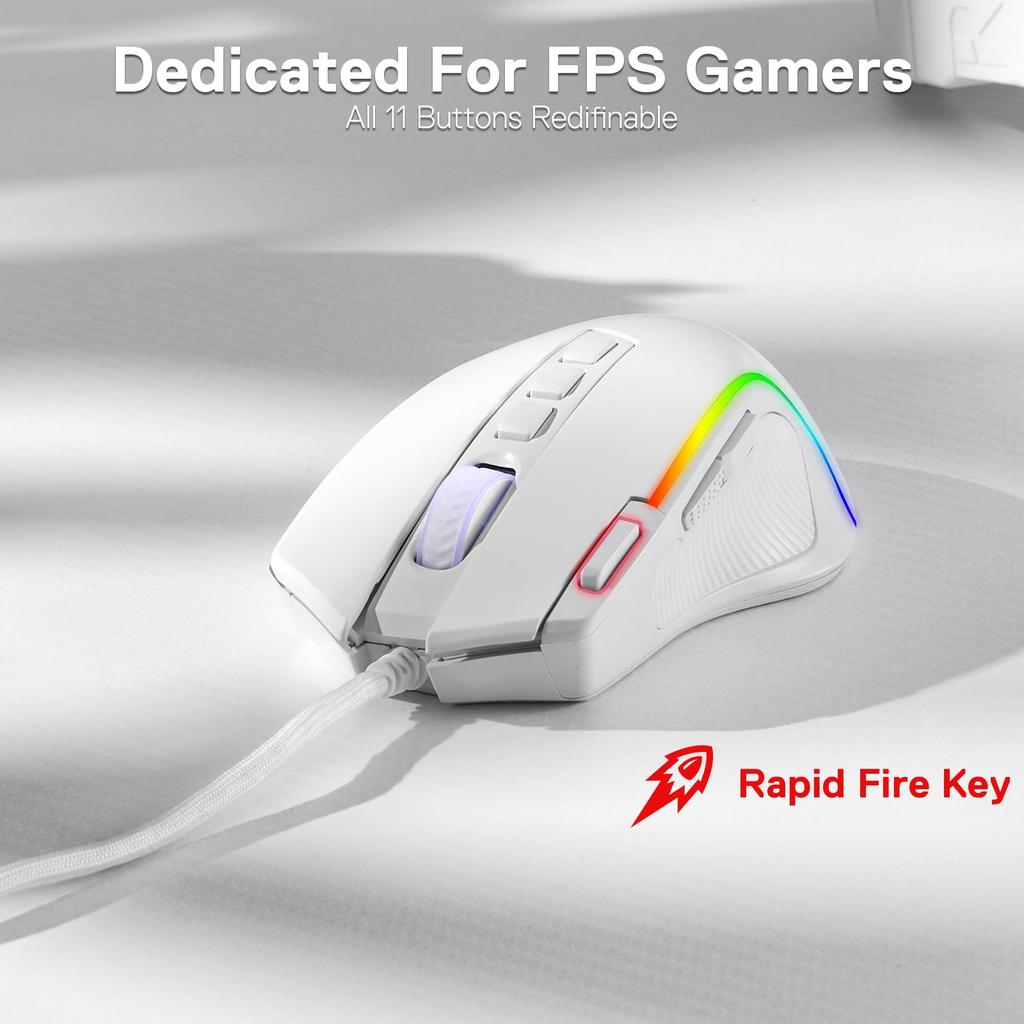 Redragon M612 Predator RGB Gaming Mouse 8000 DPI Wired Optical Mouse with 11 Programmable Buttons and 5 Backlight Modes Software DIY Keybind Rapid