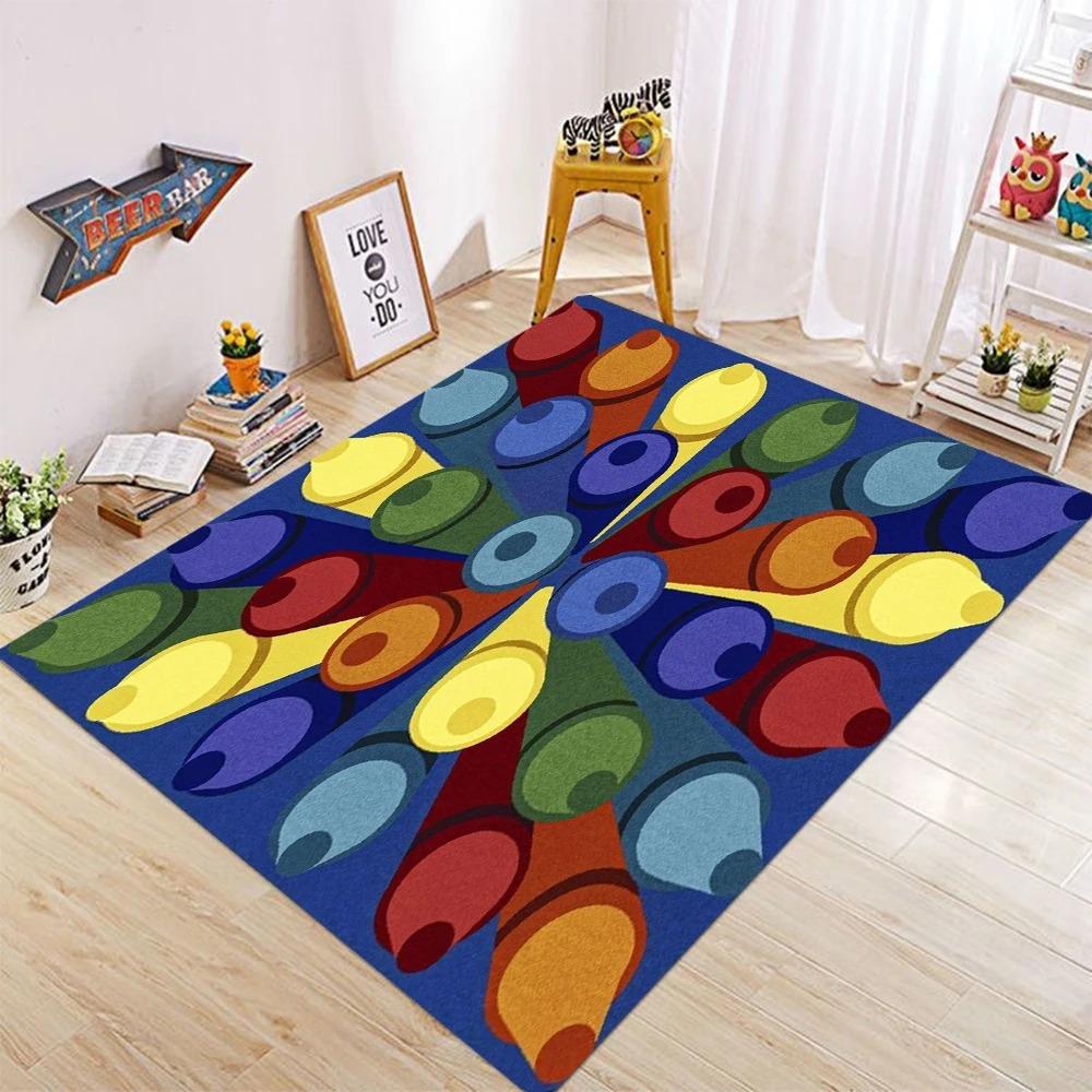 Color Block Wave Geometric Rug Durable Floor Mat for Living Room Playroom Modern Home Decor Carpet