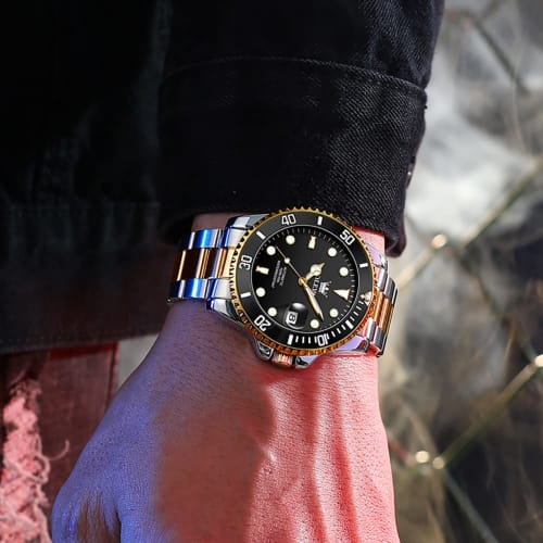 OLEVS Men's Mechanical Watch Automatic Manual Winding Arm Clock Waterproof Luminous Date Stainless Steel Present Watch for man Black