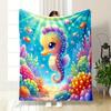 Cute Seahorse and Colorful Coral Reef Scene Print Blanket Soft and Cozy Perfect for the Living Room Bed Sofa or a Nap,gift