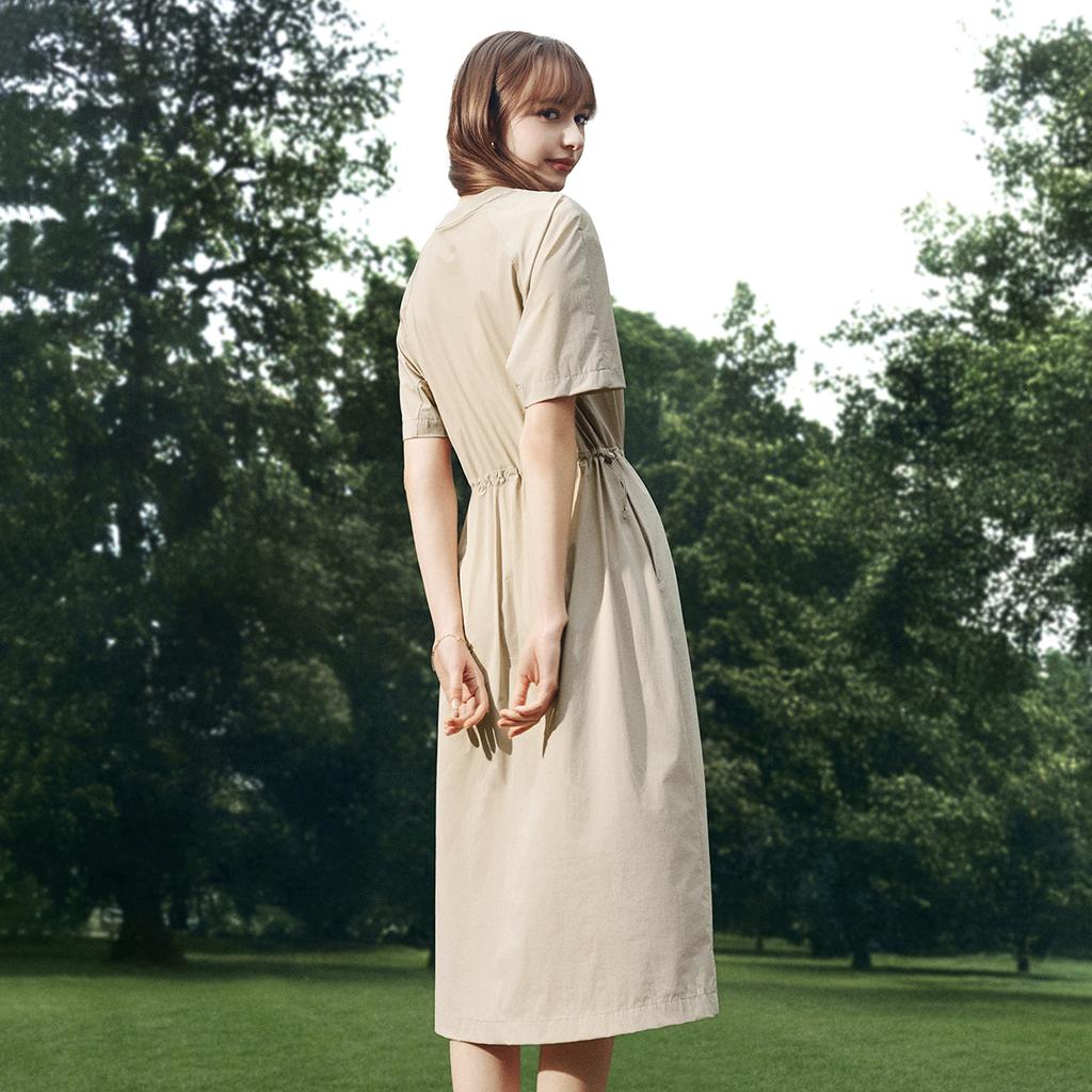 FILA Original Fashion Simple Retro Casual Versatile Comfortable Loose Lightweight Outdoor Woven Short Sleeve Dress Women dresses F51W629310FDK