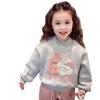Girls' Fleece-Lined Cartoon Rabbit Sweatshirt Pullover
