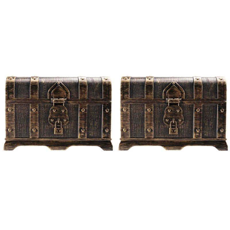 2X Pirate Treasure Chest Decorative Treasure Chest Keepsake Jewelry Box Plastic Treasure Boxes Decor