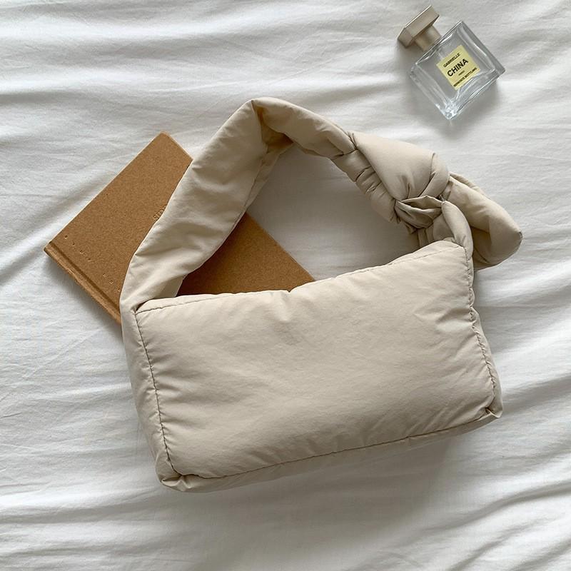 

Korean Style Ins Women s Bag New Handbag Simple All-matching Nylon Small Square Soft Hand-carried Cotton білий