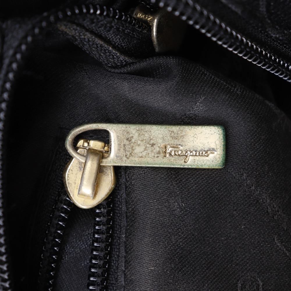 Salvatore Ferragamo Gancini Tote Bag AU-21-2812 Black Nylon Canvas Women Used