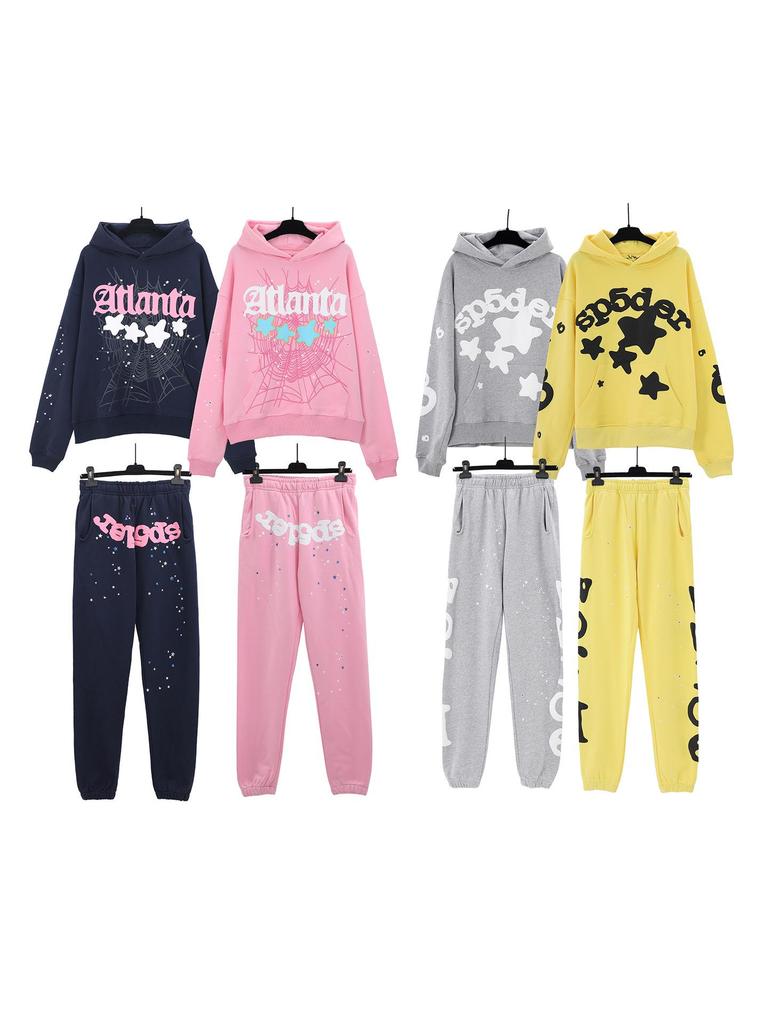 Unisex Sp5der 555 Stern Schaumstoffdruck Baumwoll Hoodie und Jogginghosen Set