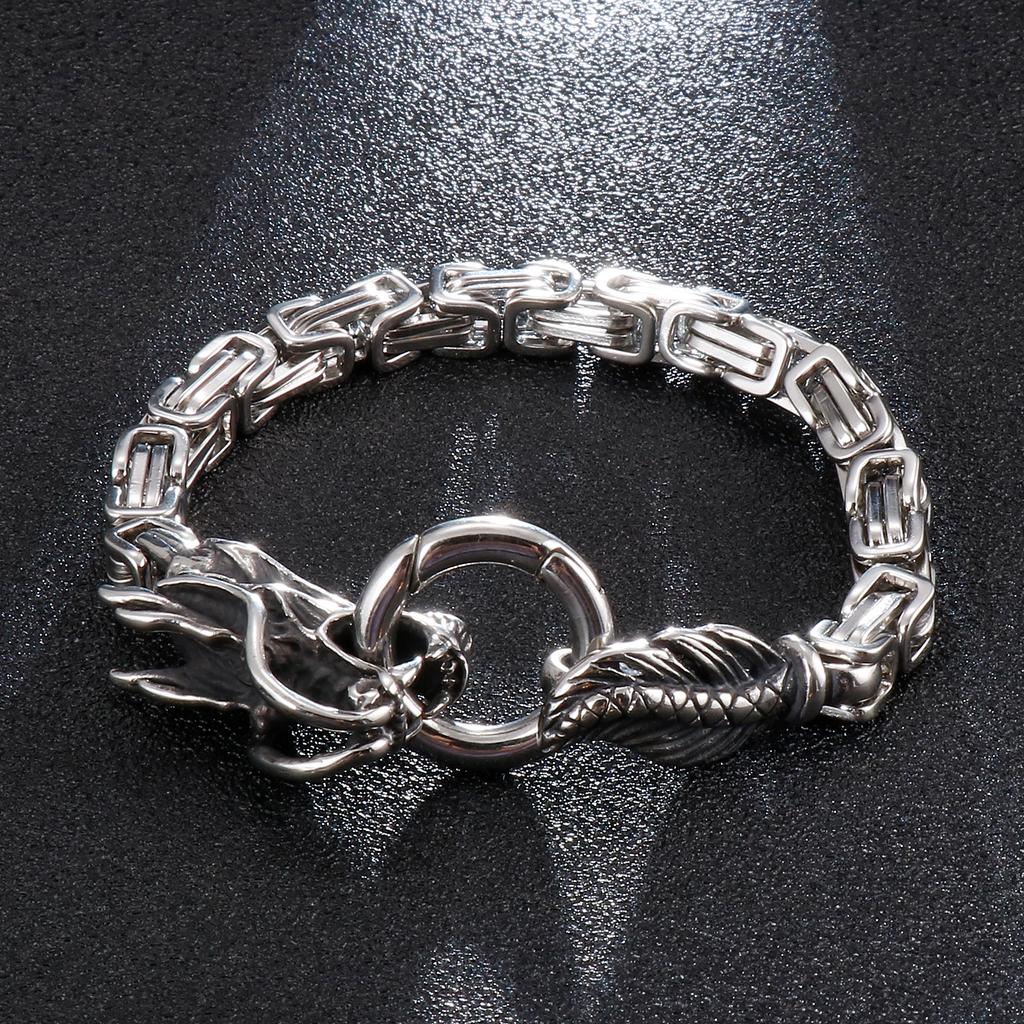 Kalen Dragon Bangles for Men Animal Mechanical Chain Bracelet Stainless Steel Byzantine Double Link Chain Bracelet Jewelry Gift