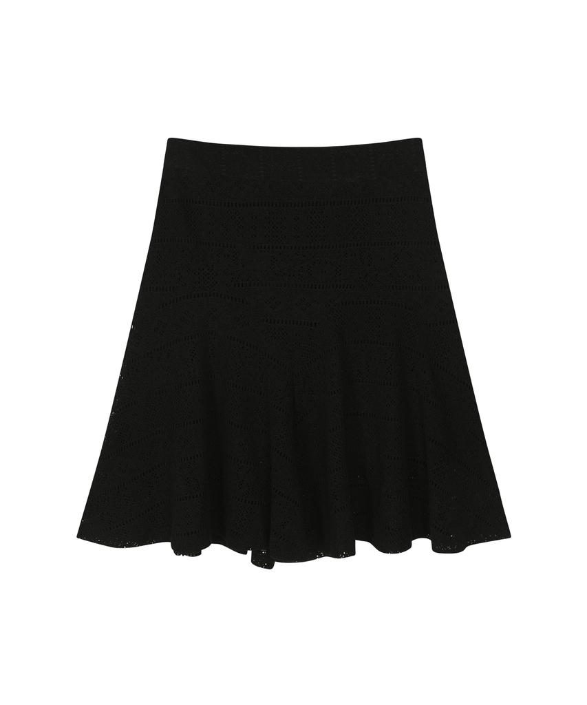 Aejeuon Wavy Lace Midi Skirt / Black