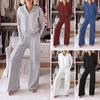 Ensemble 2 pièces haut et pantalon pour femme, col en V, manches longues, sweat-shirt ample, taille élastique, jambe large, tenue de sport, survêtement décontracté d'automne