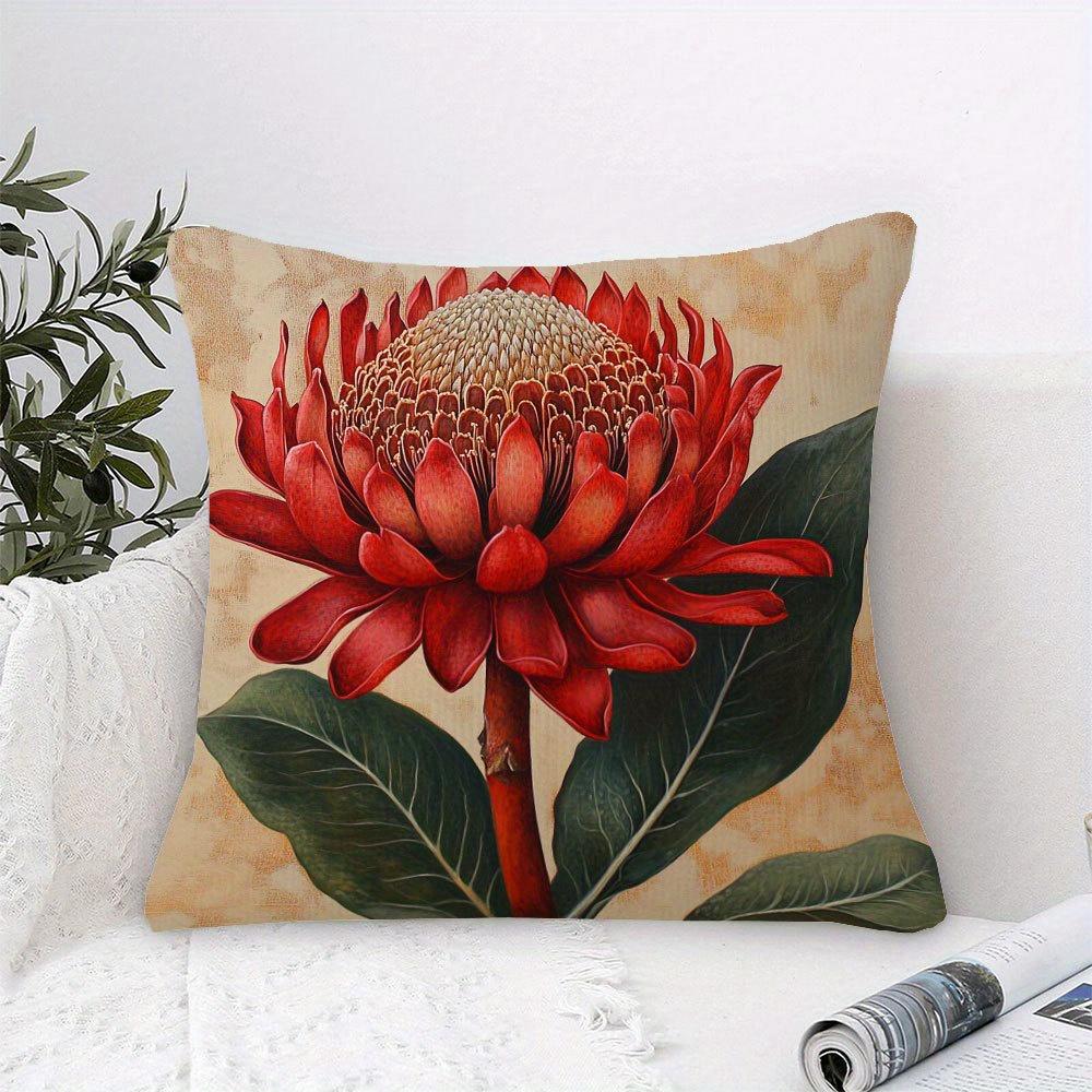 Australian Protes Flora DoubleSided Decorative Throw Pillow Case Red Floral Cushion Cover for Sofa Bedroom Home Decor