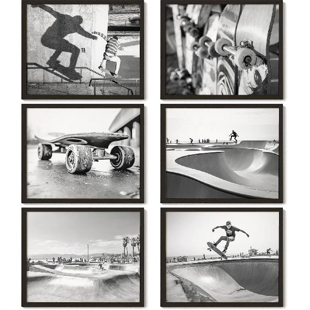 97 Decor Skateboarding Wall Decor - Skater Room Decor, Black White Skateboard Poster, Skate Board Wall Art Prints, Skater Pictures Photo Gifts for Skateboard