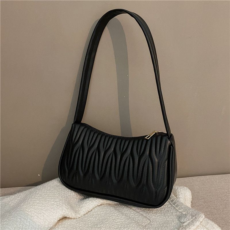 

Fancy Pure Color Special-Interest Design Satchel Underarm Bag Black