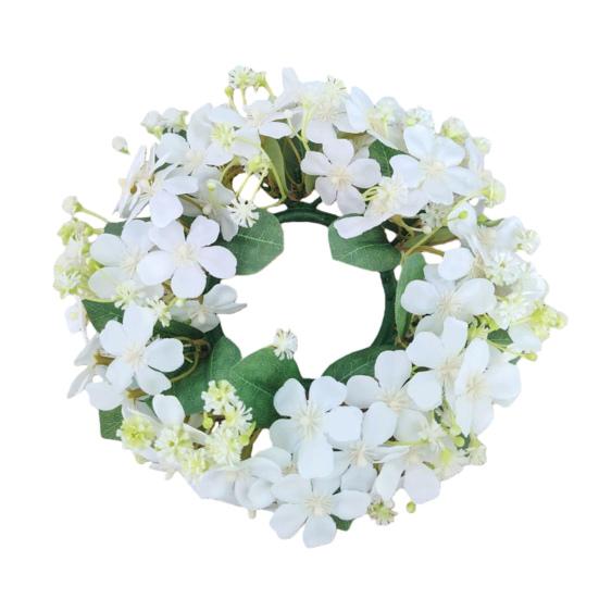 

Artificial Wildflowers Candle Ring Wreath Small Flowers Pillar Candle Holder for Farmhouse Spring Wedding Home Tabletop Decoration білий