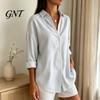 Office Work Tops Women Striped Shirt for Summer Autumn, Button Down Single Loose Fit Shirts Breasted Blouse, Dressy Casual Long Sleeve Collared