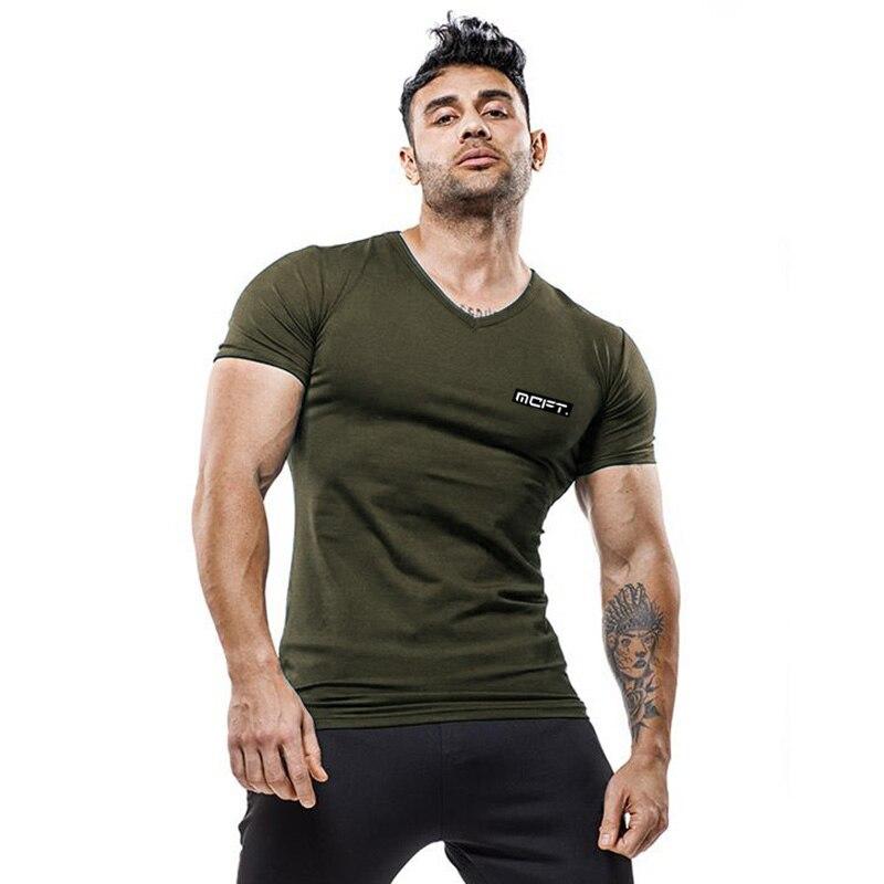 Muscleguys Men’s Soft and Comfortable Cotton Tee Summer Gym Clothes Short-sleeve Streetwear V-neck Bodybuilding Graphic T Shirts
