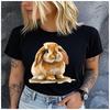 Women's Polyester 100% Cute Rabbit  Print T-shirt Loose Round Neck Casual Short Sleeve Fashion Top Wholesale Clothing Summer