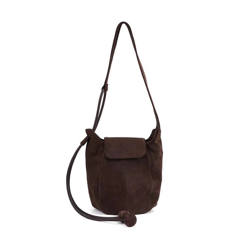 

2025 new matte suede bucket bag pumpkin bag women s senior niche design single shoulder underarm bucket bag